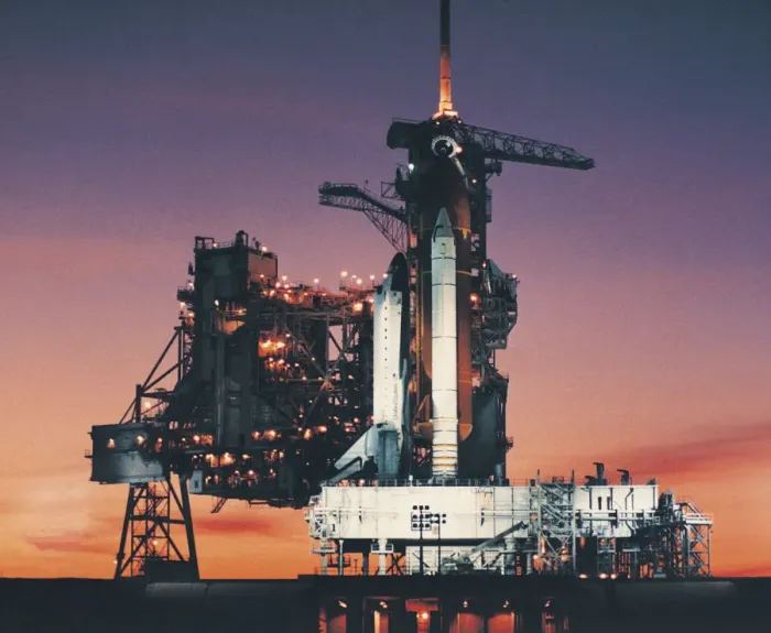 Framed Print : Space Shuttle Columbia Print on Launch Pad at Sunset Framed Print : Space Shuttle Columbia Print on Launch Pad at Sunset