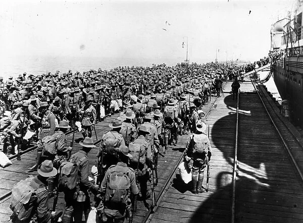 To War. December 1914: Australians soldiers embarking at Melbourne to fight in WW I