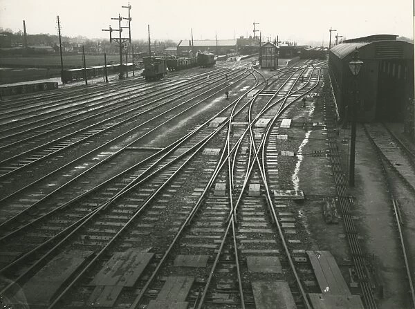 Ely station, view north into the station. Engine shed on the right, Station South
