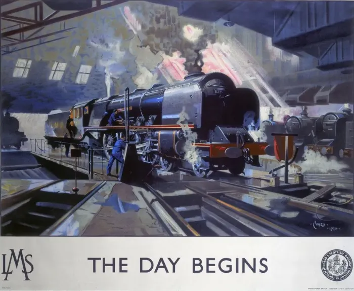 Framed Print : The Day Begins Print, 1946 LMS locomotive poster