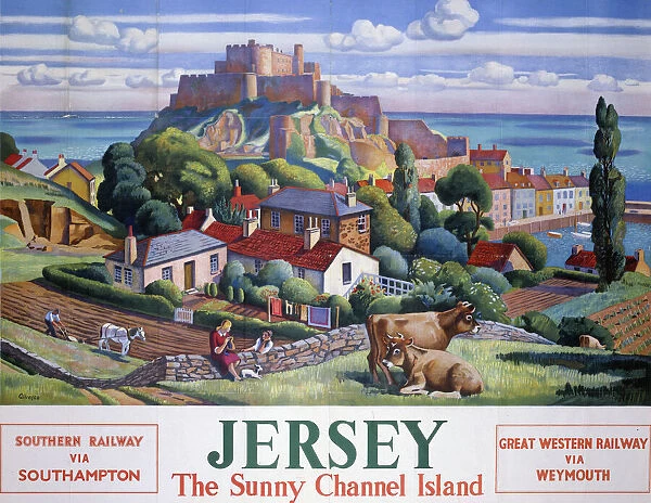 Jersey: The Sunny Channel Island, SR  /  GWR poster, 1947