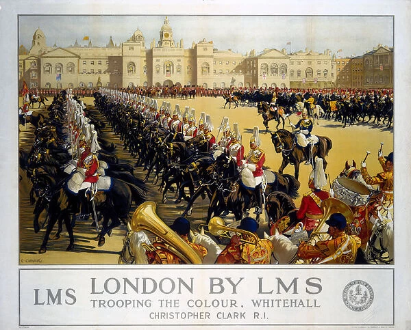 London by LMS - Trooping the Colour, Whitehall, LMS poster, 1930