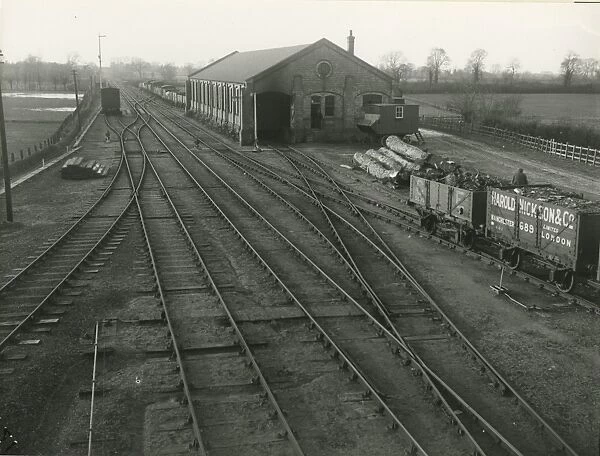 Mildenhall, view west from signal near the station signal box with goods shed in the background