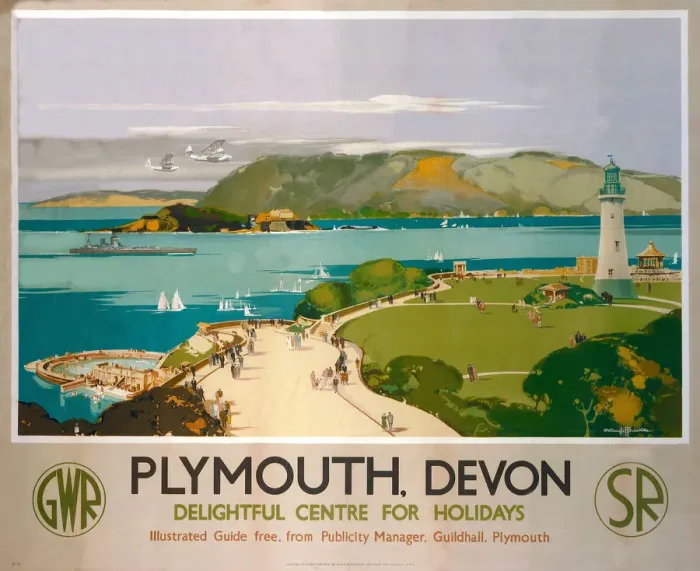 Framed Print : Plymouth Devon Print, 1938 Framed Print : Plymouth Devon Print, 1938