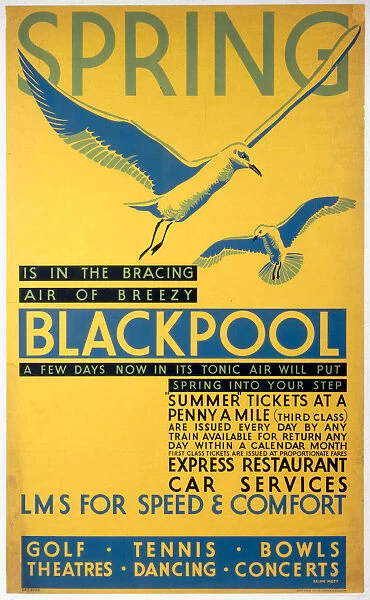 Spring is in the bracing air of breezy Blackpool, LMS poster, c 1935