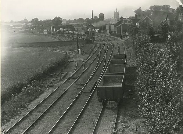 Sudbury station, view North West, the passenger station in left background. Goods