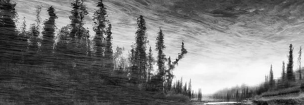 Abstract painterly stlye, reflection on water, Jasper National Park