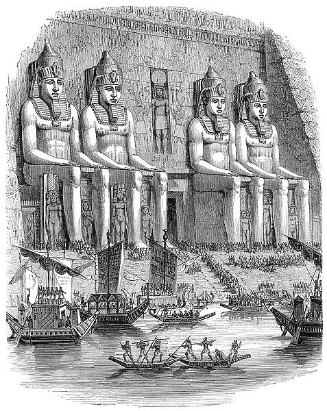 Abu Simbel temple with egyptian religious ceremony illustration 1880