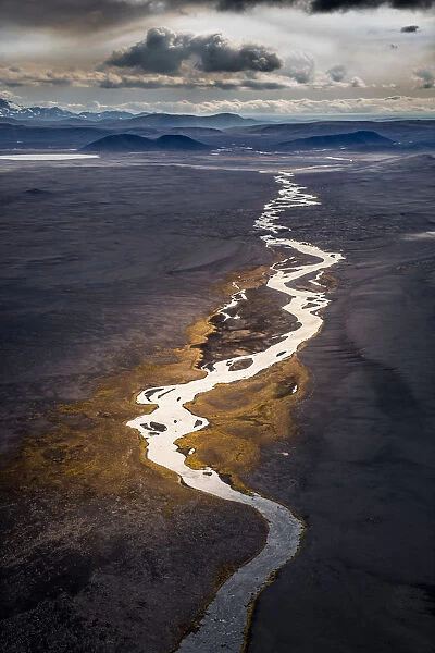 Aerial of Jokulsa river a fjollum, Iceland