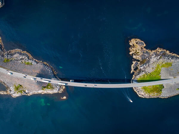 Aerial Shot of the World Famous Atlantic Road in Averoy, Norway on a Summer Afternoon