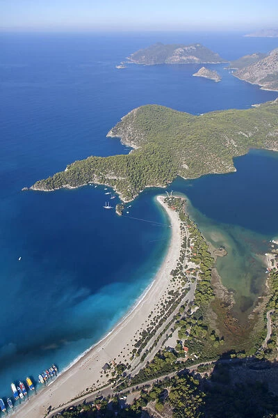 Aerial view, Oeluedeniz Bay near Fethiye, Turkish Aegean, Turkey, Asia