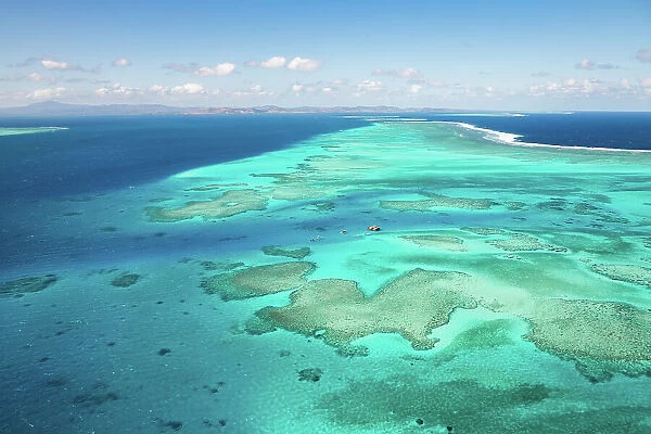 Aerial view of tropical barrier reef, Fiji