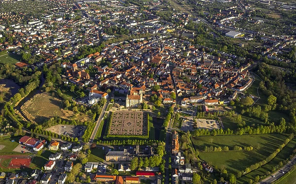 Aerial view, view of the town of Gustrow with Schloss Gustrow Castle, Gustrow, Mecklenburg-Western Pomerania, Germany