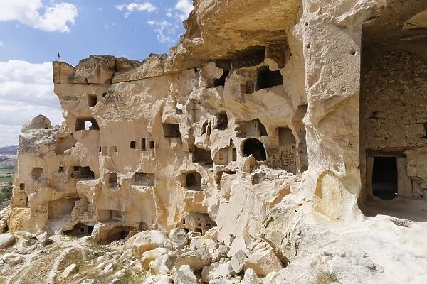 Ancient cave dwellings, Cavusin, Goreme National Park, Nevsehir Province, Cappadocia, Central Anatolia Region, Anatolia, Turkey