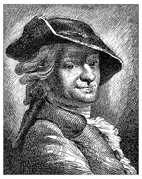 Antique illustration of portrait of Maurice Quentin de La Tour