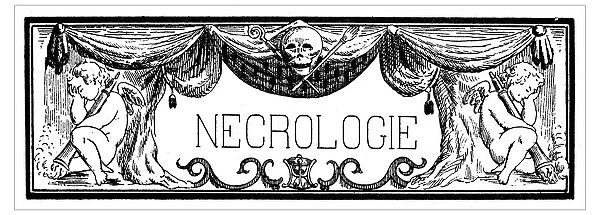 Antique illustration of rectangular frame with the French word necrologie