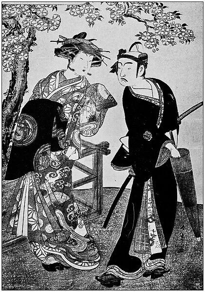 Antique Japanese Illustration: Actors performing by Katsugawa Shunsho