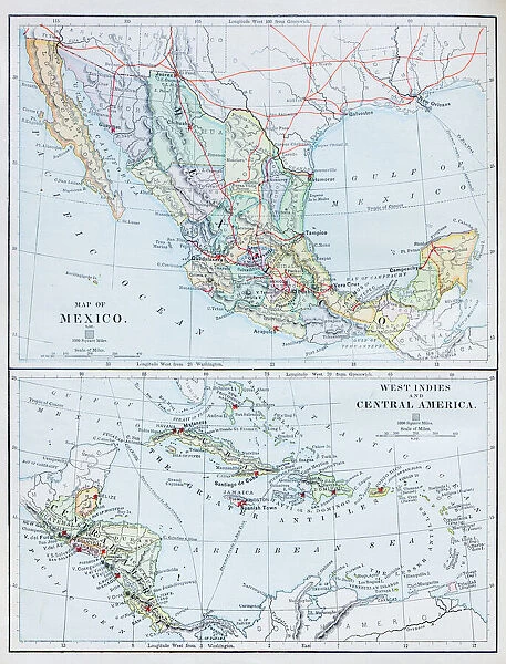 Antique map: Mexico and Central America