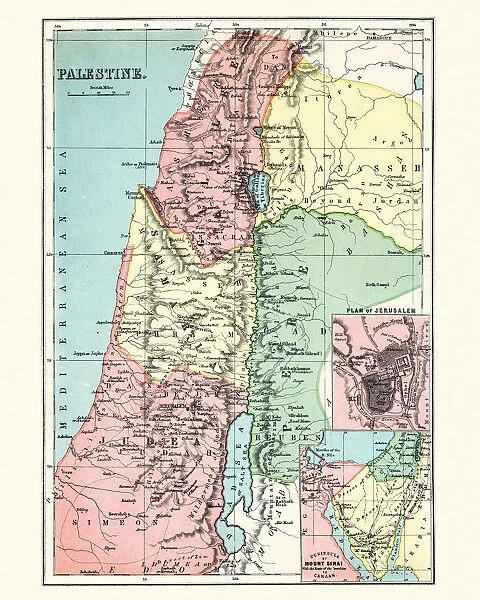 Antique map of Palestine, 1897, late 19th Century