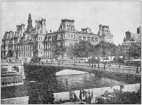 Antique photograph: Hotel de Ville, Paris, France