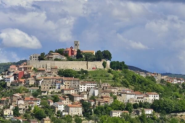 Atmospheric clouds over the town of Motovun, Montona, Mirna Valley, Istria, Croatia