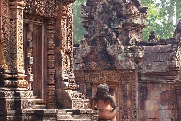 Banteay Srei Ancient Temple in the forest background