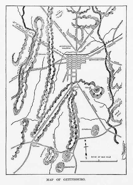 Battle of Gettysburg Map, July 3, 1863 Civil War Engraving