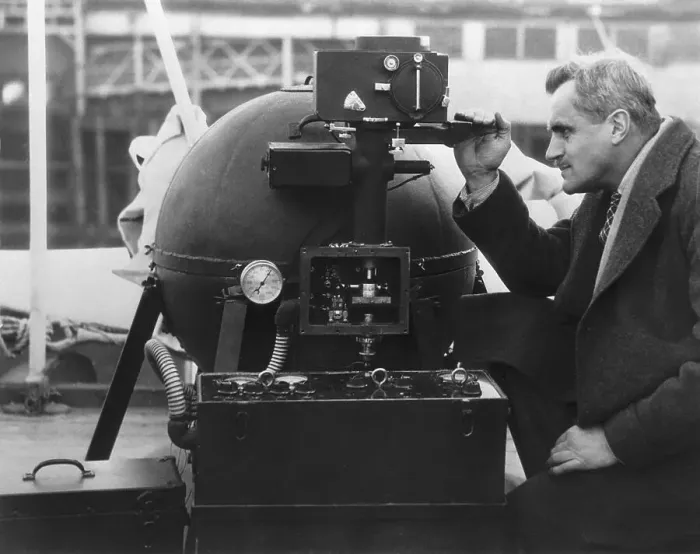 Framed Print : Arthur Compton with Cosmic Ray Meter Print