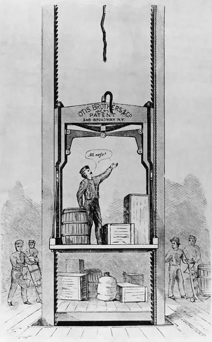 Framed Print : Elisha Otis Elevator Demonstration Print Framed Print : Elisha Otis Elevator Demonstration Print