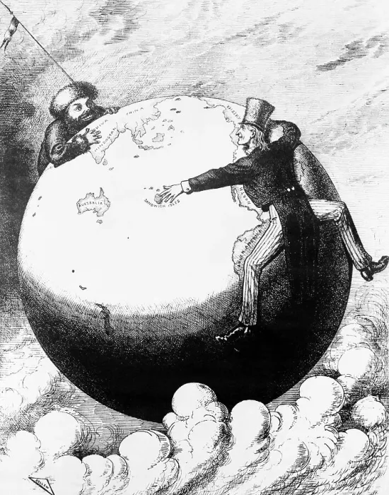 Framed Print : Uncle Sam and Ivan Holding the World Print
