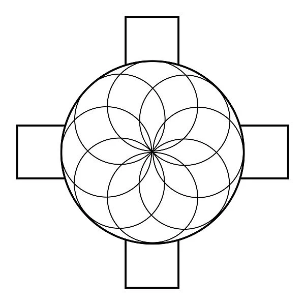 Black and white digital illustration of Rosicrucian or Rose Cross symbol