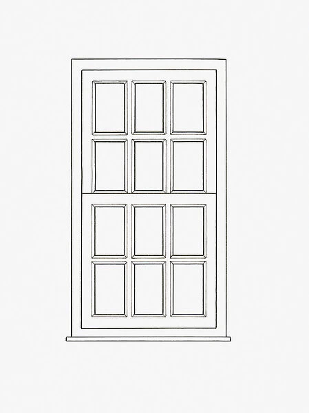 Black and white illustration of sash window