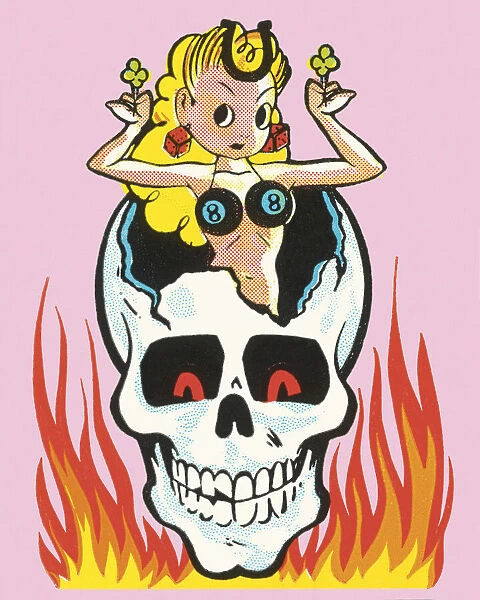 Blond Lady Popping Out of a Skull