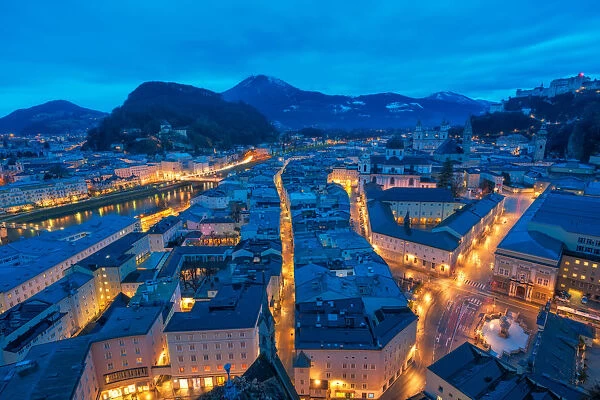 Blue twilight before sunrise at Salzburg
