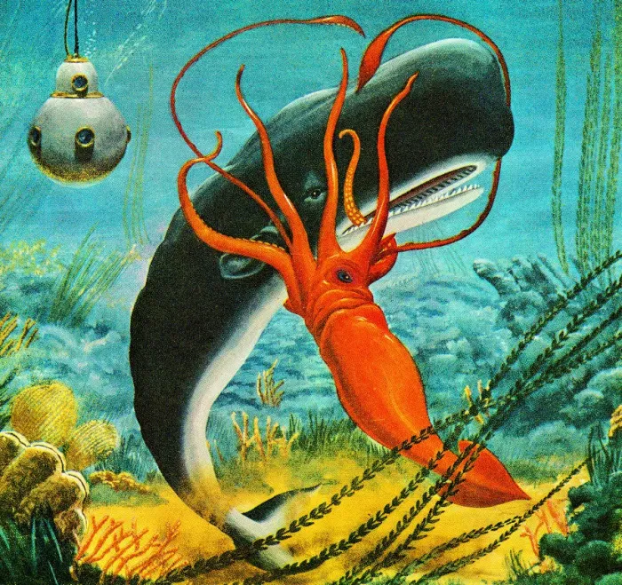 Framed Print : Squid Attacking Whale Print - Captivating Art Illustrations Framed Print : Squid Attacking Whale Print - Captivating Art Illustrations