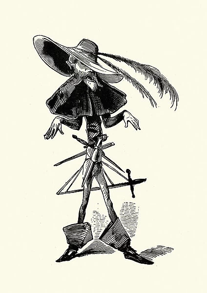 Caricature of a Fencing master swordsman, Sword and daggers in his belt