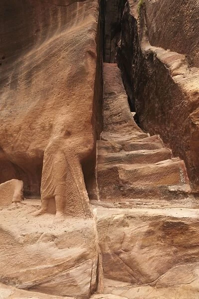 Carving of a caravan man and his camel, the Siq, Petra, Jordan