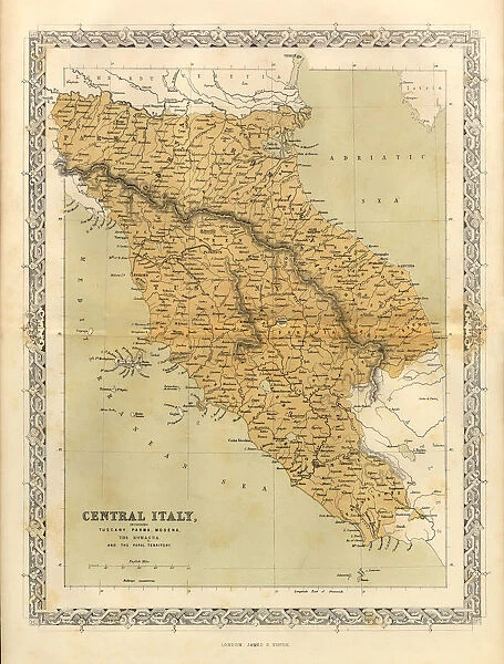 Central Italy Victorian Map, Circa 1865