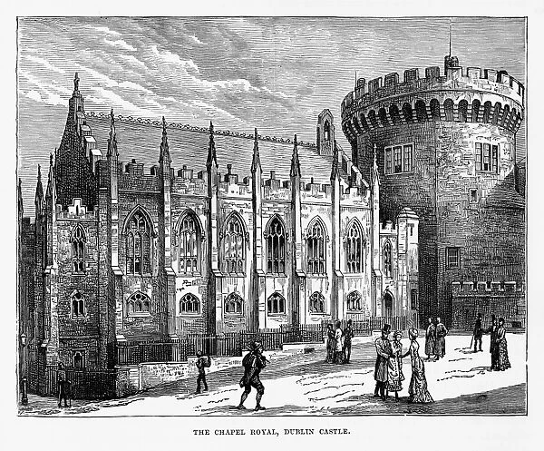 Chapel Royal, Dublin Castle, Dublin, Ireland Victorian Engraving, Circa 1840