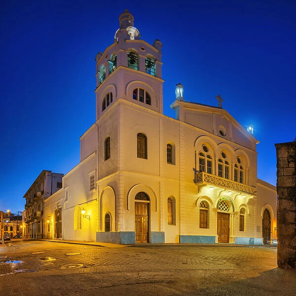 Church of San Nicolas de Bari illuminated at dawn, Santo Domingo, Dominican Republic