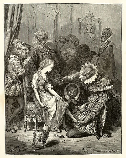 Cinderella trying on the slipper, Fairy Tales of Charles Perrault