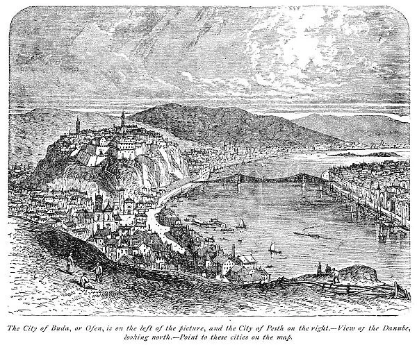 City of Budapest alongside the Danube engraving 1875