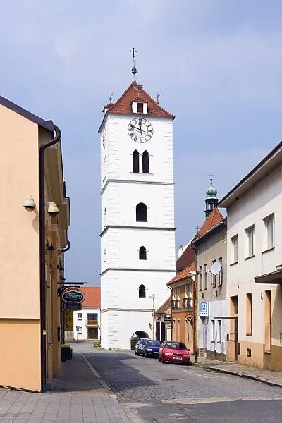 Clock tower in StrAzAaaAYnice, HodonAzAin district, South Moravia region, Czech Republic, Europe