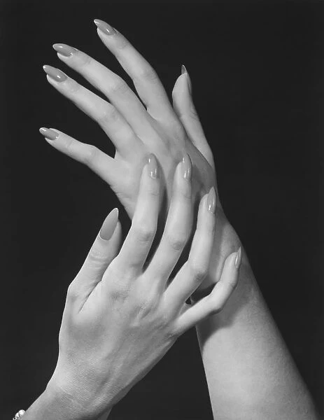 Close up of womans hands (B&W)