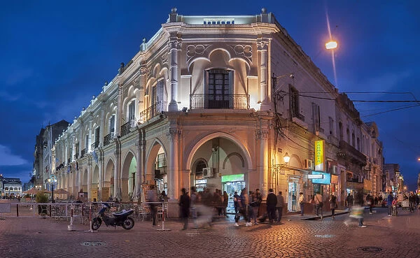 Colonial-style building in Plaza 9 de Julio in the city of Salta at dusk, Argentina