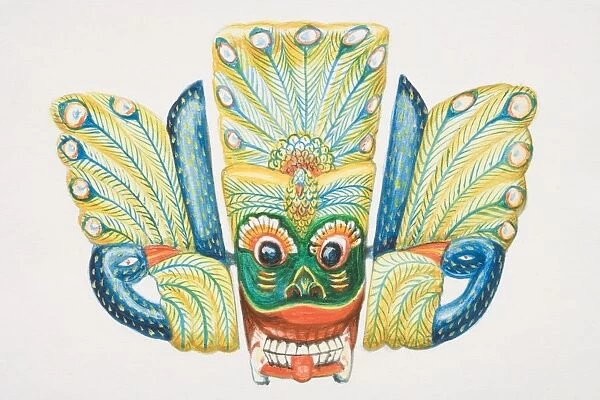 Colourful peacock-themed tribal mask