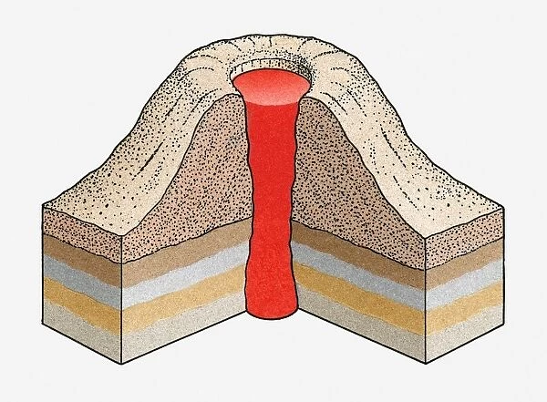 Cross-section illustration of an ash-cinder volcano