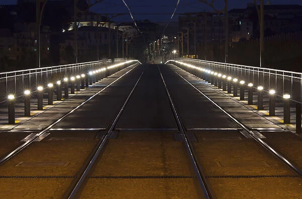Crossing Dom Luis I bridge at night, Porto