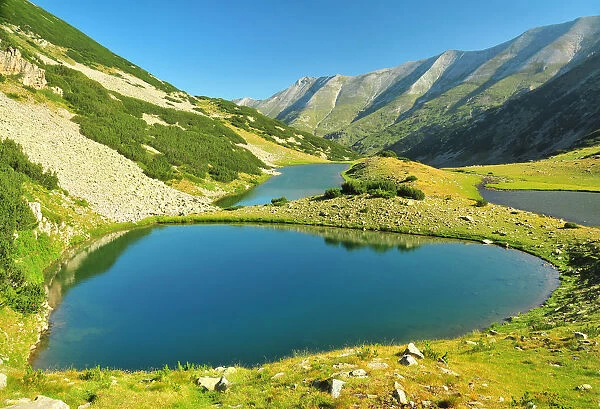 Crystal clear blue lakes in a mountai