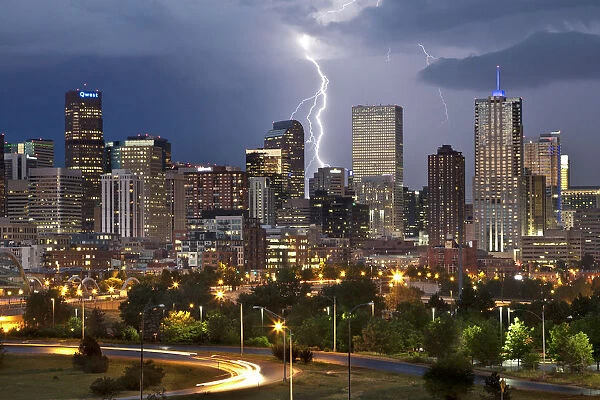 Denver Skyline Lightning